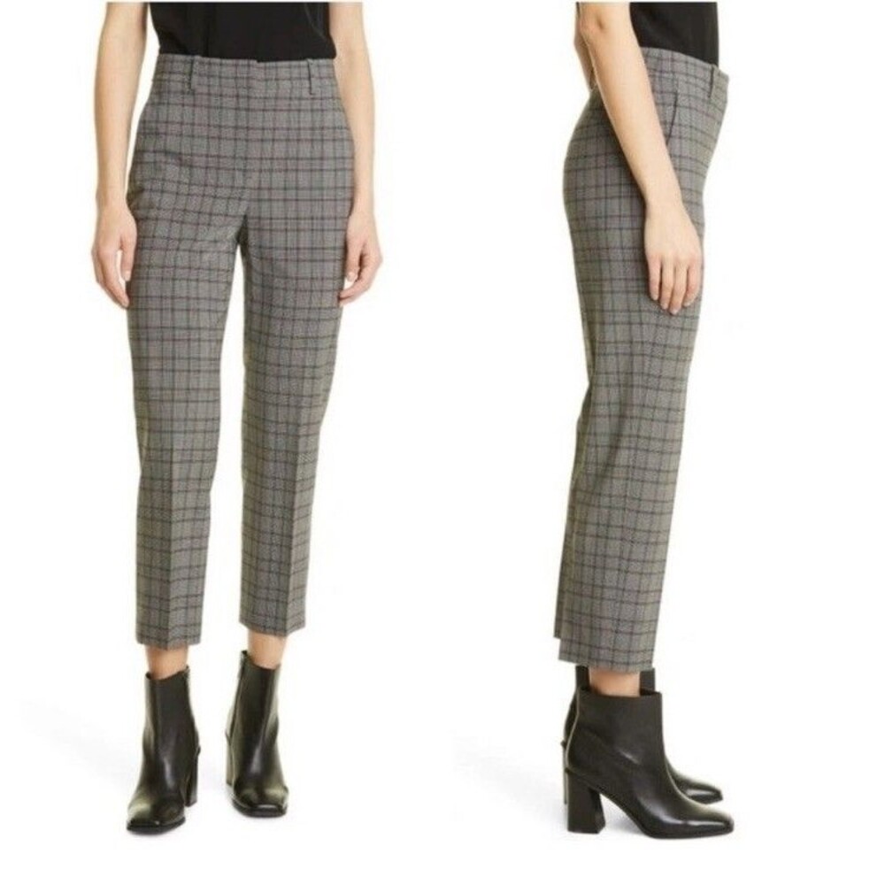 Theory Ignera Straight leg Glen Wool Plaid Trousers Pants crop Gray Sz 10 stretc